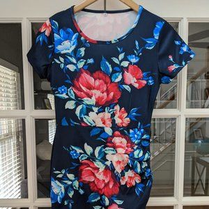 Blue Floral T shirt dress size M ruched side